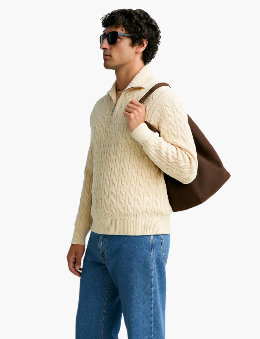 Cable-knit trucker-neck sweater