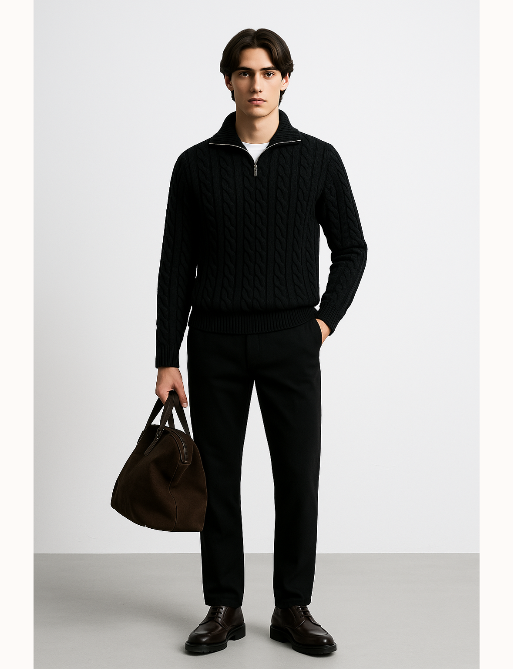Cable-knit trucker-neck sweater