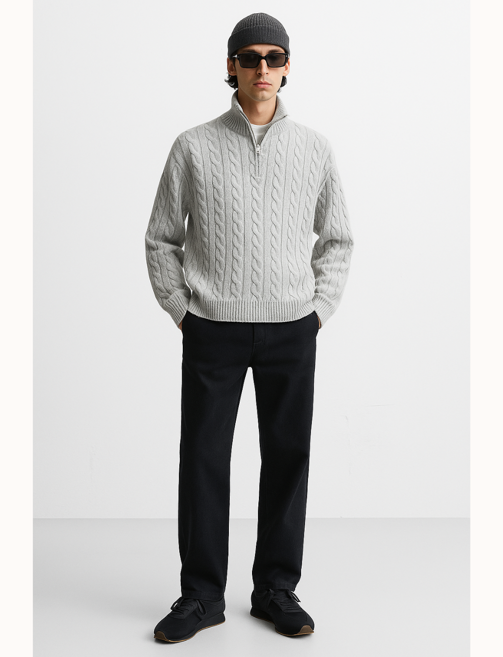 Cable-knit trucker-neck sweater