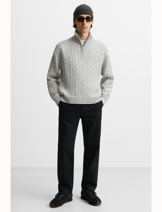 Cable-knit trucker-neck sweater