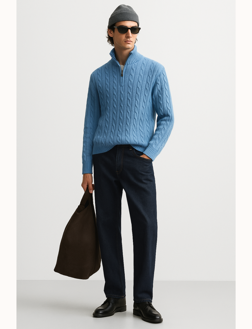 Cable-knit trucker-neck sweater