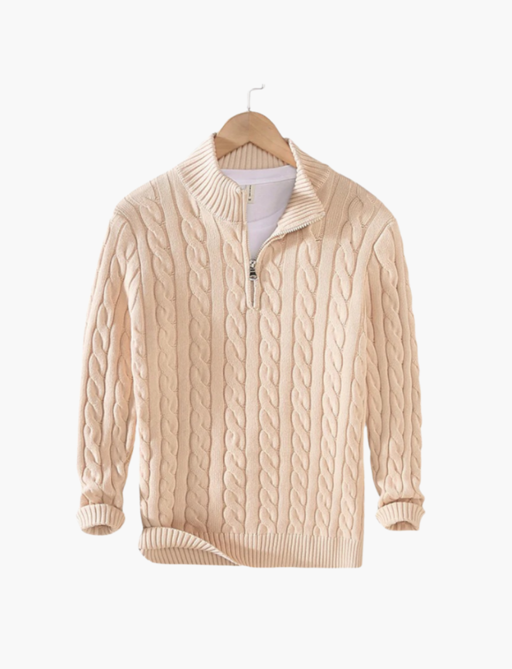 Cable-knit trucker-neck sweater