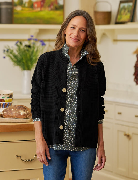 MONTECITO CARDIGAN Black, Pure Italian Cotton