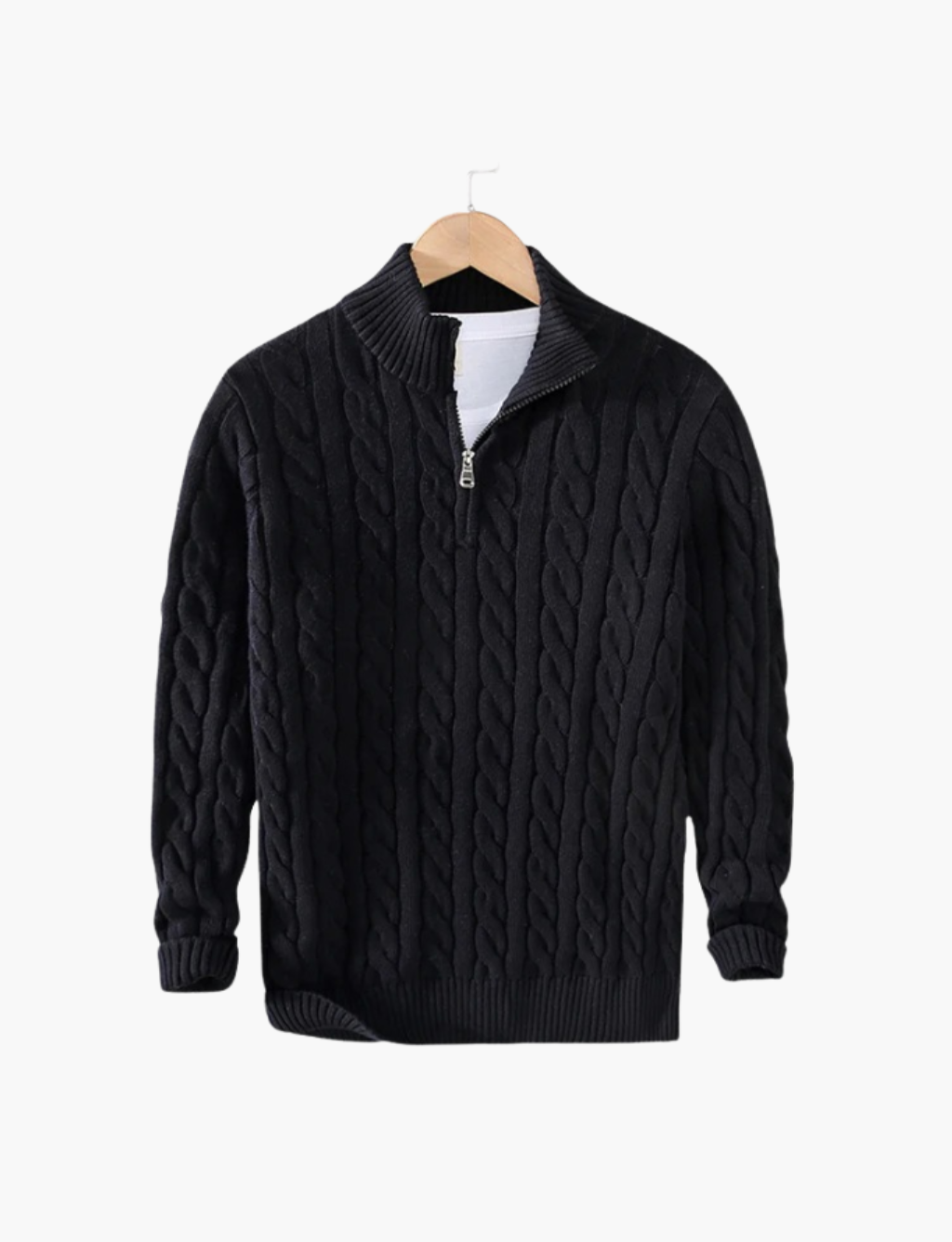 Cable-knit trucker-neck sweater