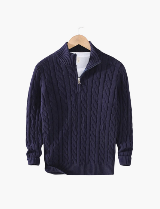Cable-knit trucker-neck sweater